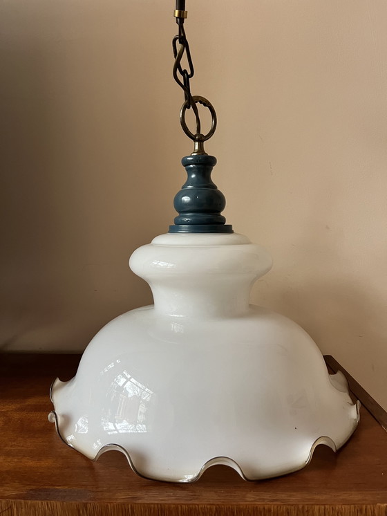 Image 1 of Vintage pendant lamp with opaline glass shade