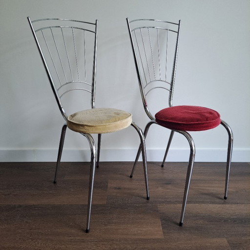 Set di 2 sedie vintage cromate con cuscini