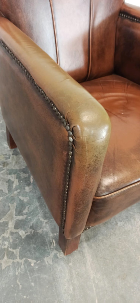 Image 1 of Fauteuil vintage Art Déco en cuir cognac