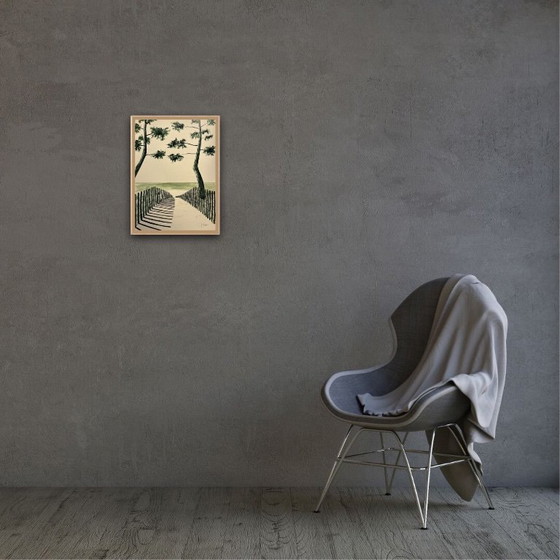 Image 1 of Inchiostro verde oliva su carta naturale da 250 g. Dimensioni 40x30 cm.