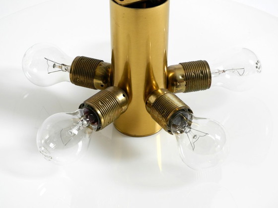 Image 1 of Große Florian Schulz Gela 55 Deckenleuchte aus den 80er Jahren, Messing, Opalglas, rund, mit fünf E27-Fassungen