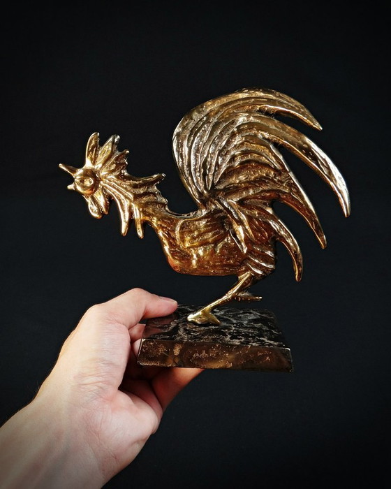 Image 1 of Yves Lohé "Cocorico" sujeto zoomorfo en bronce con pátina dorada de los años 90