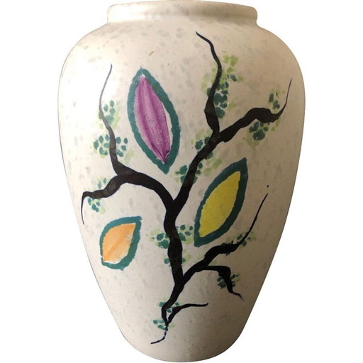 Vase vintage avec motif de feuilles, 1950