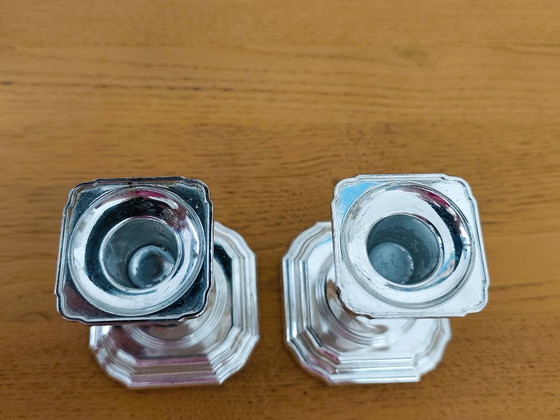 Image 1 of Pair of antique silver-plated metal candlesticks