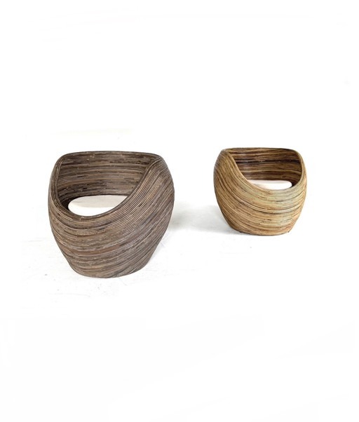 2x vintage Sessel aus Bleistiftgeflecht, Gabrielle Crespi '60s