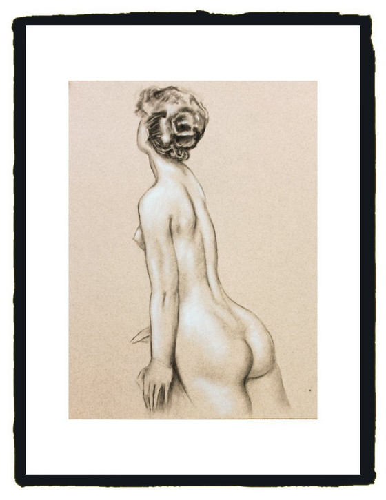 Image 1 of Hand-painted pastel drawing of a female nude. Pastel drawing. Pastel nude. Nude painting. Nude drawing.