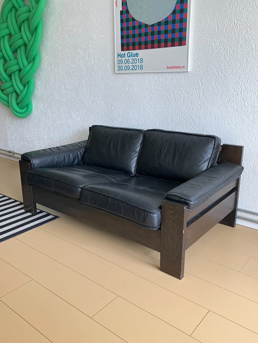 Leolux - Canapé deux places en cuir noir modèle 757, Harry de Groot