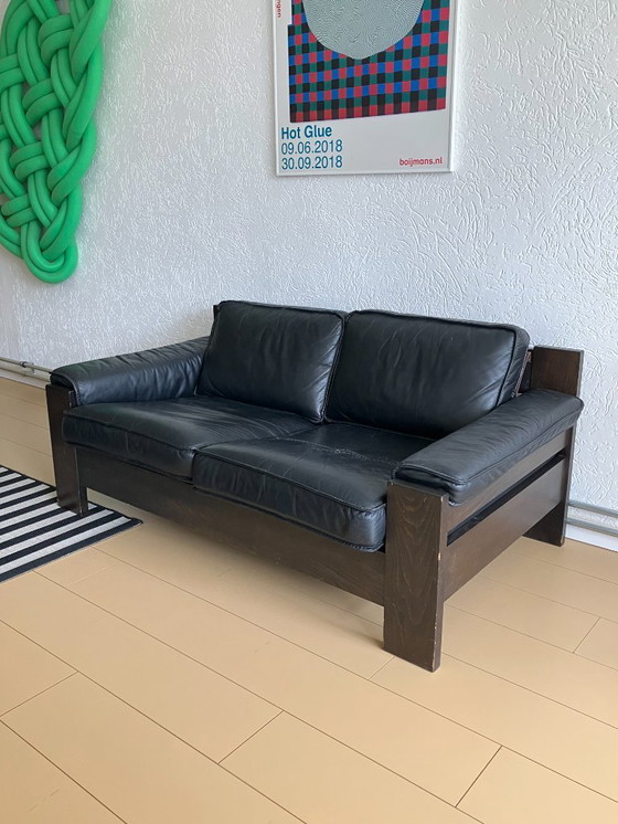 Image 1 of Leolux - Sofá de dos plazas de cuero negro modelo 757, Harry de Groot