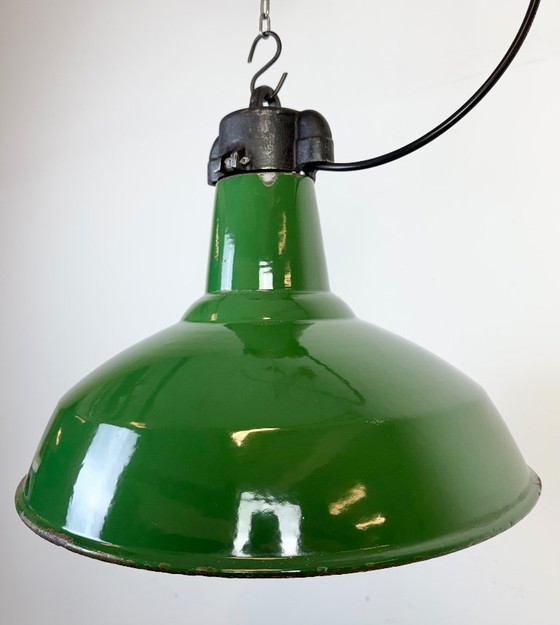 Image 1 of Industrial Green Enamel Factory Pendant Lamp, 1960s