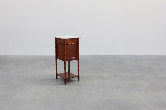 Image 1 of Late 19th Century Faux Bamboo and Marble Bedside Table, France