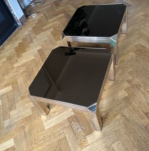 2x Tavolino da caffè Belgo Chrom in vetro specchiato fumé placcato oro 23K