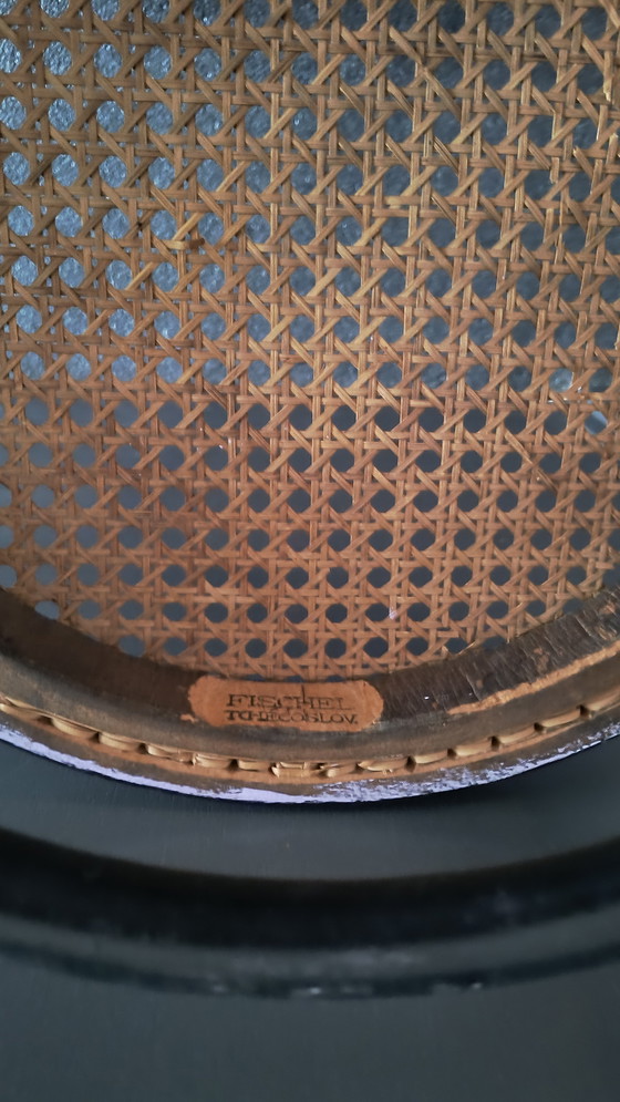 Image 1 of Sedia Fischel vintage – Cecoslovacchia – legno nero con seduta in vimini