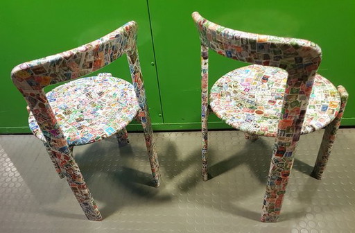 Chaises de salle à manger recouvertes de timbres recyclés par Bruno Rey pour Kusch & Co, 1970S