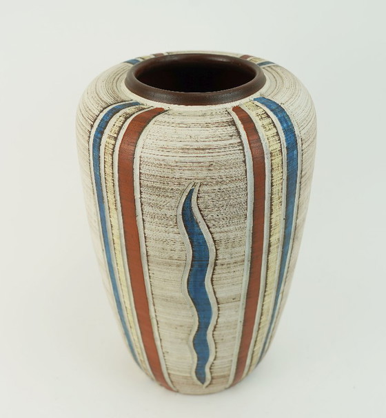 Image 1 of Wunderschöne westdeutsche Vase aus der Mitte des 20. Jahrhunderts, Sawa-Keramik, Sgraffito-Dekor, Modell 300/30 (1950er Jahre)