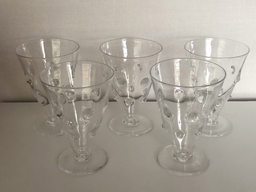 Set van 5 Vintage Thomas Webb Kristallen Glazen Bullseye