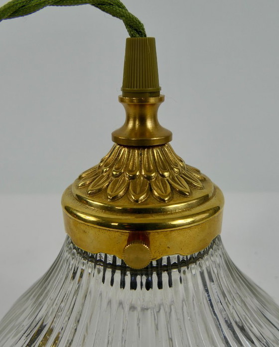 Image 1 of Vintage French Holophane Pendant Lamp Glass Ribbed