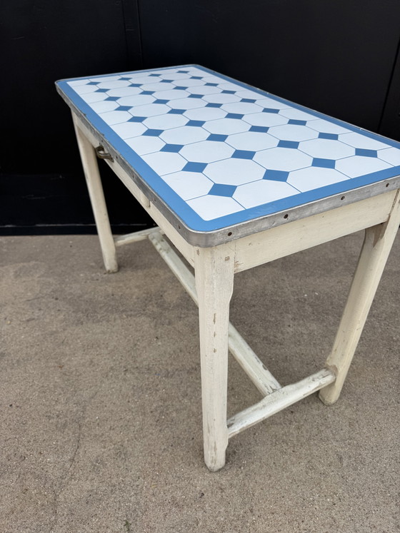 50s Enamelled Sheet Metal Wood Kitchen Table – Side tables, Vintage (photo 11 of 15)