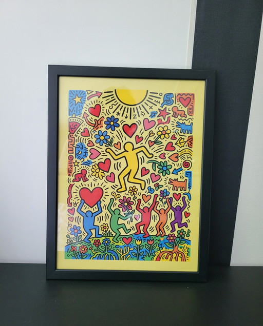 Originaldruck von Keith Haring, gerahmt.