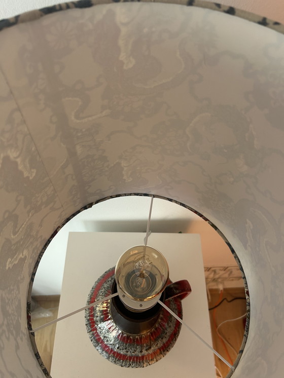 Image 1 of Unique accent lamp made from an MCM vase with a Japanese dragon shade