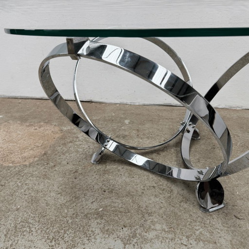 Round coffee table in chrome and glass by Knut Hesterberg for Ronald Schmitt | Space Age