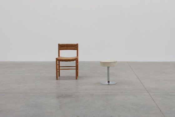 Image 1 of Vintage Mid-century design stool in chrome with white leather seat, 1970s