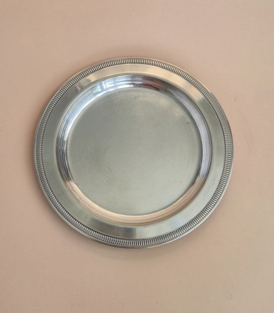 Image 1 of Small plate in silver-plated metal - classic style - hallmark visible