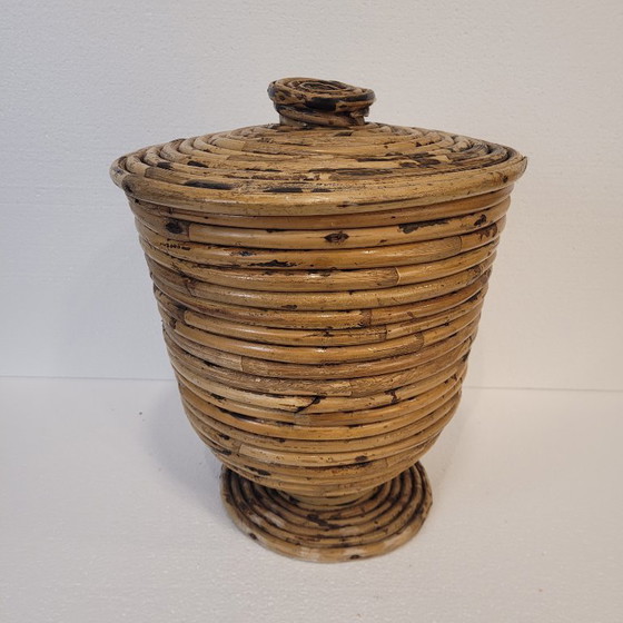 Image 1 of Cestino vintage in rattan con coperchio, XX secolo - Francia