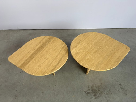 Pair of vintage travertine coffee tables or side tables, 1970s, Beige (photo 8 of 12)