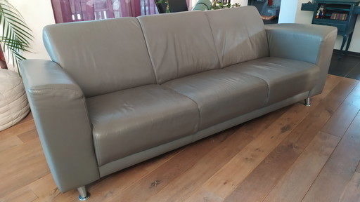 Gray Leather 3-Seater Sofa