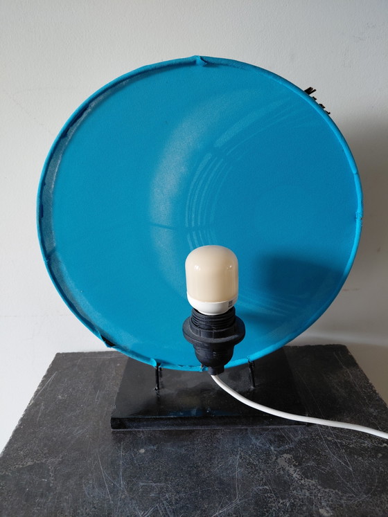 Vintage Table Lamp Of Blue Mosaic Glass, Wood And Mother-of-Pearl – Textile (photo 5 of 5)