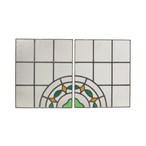 Kleurrijk Art Deco Glasraam Glas In Lood Floraal 51x42cm – decoratieve objecten, Vintage