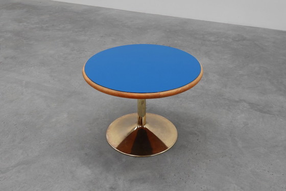Image 1 of Vintage Round Tulip Coffee Table with Blue Top, France ca. 1960