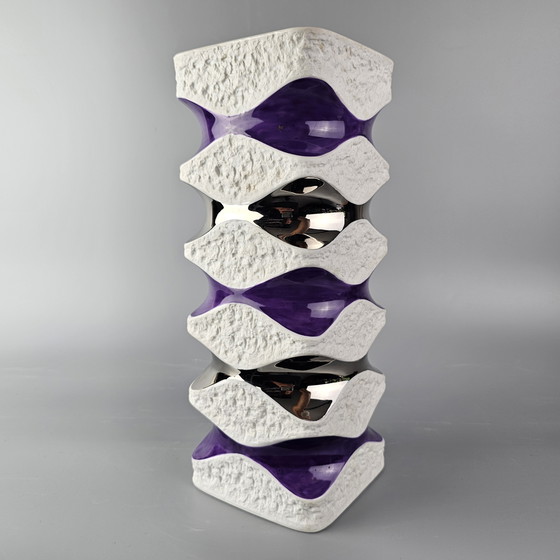 Image 1 of Large Vintage Porcelain Vase Made By KPM, Bavaria, Germany. On Art Vase, With Purple and Silver Glaze. Number 640/4