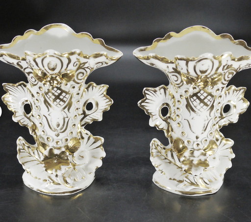 Pair Of Large Porcelain Vases Old Paris Napoléon Iii Xix Siècle