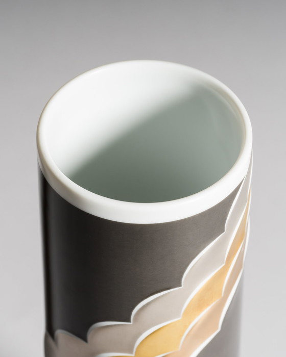 Image 1 of Natalie Sapone for Rosenthal Studio Line – Black Porcelain Vase with Metallic Ornaments, West Germany, 1960s–70s