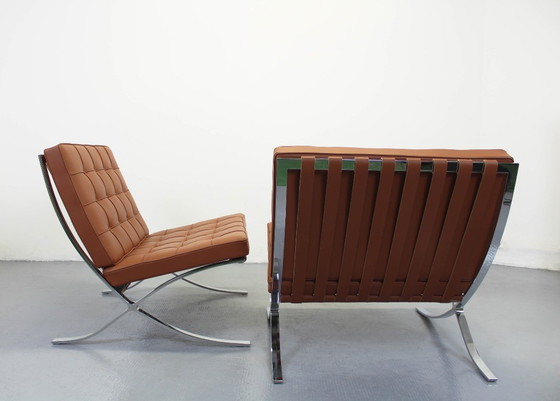 Image 1 of Barcelona Knoll Brown Tobacco Leather Mies Van Der Rohe Knoll Seats