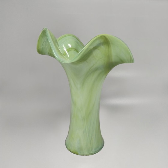 Image 1 of Vase vert étonnant des années 1960, signé Ca Dei Vetrai. Fabriqué en Italie.