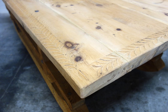 Image 1 of Large carved sled coffee table 19th century folk art, France