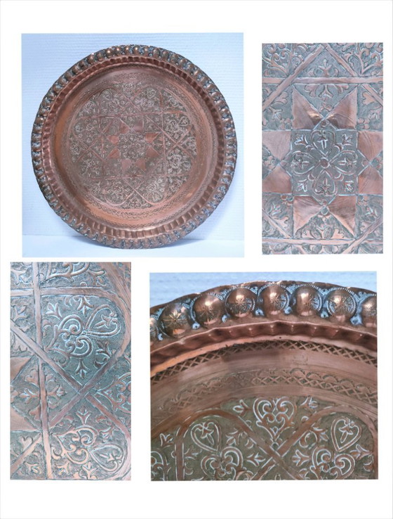 Image 1 of Marokkaanse koperen schaal, jaren 30, diameter 48 cm