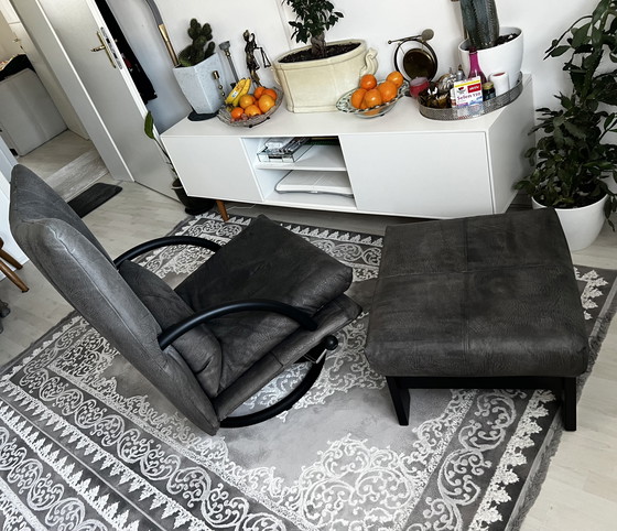 Image 1 of Poltrona lounge in pelle Rolf Benz Torino BMP, poltrona a orecchioni regolabile