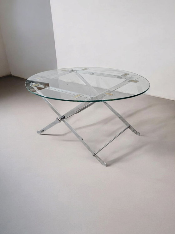 Image 1 of tavolino da caffè in vetro cromato dal design vintage, tavolino da divano, tavolino laterale