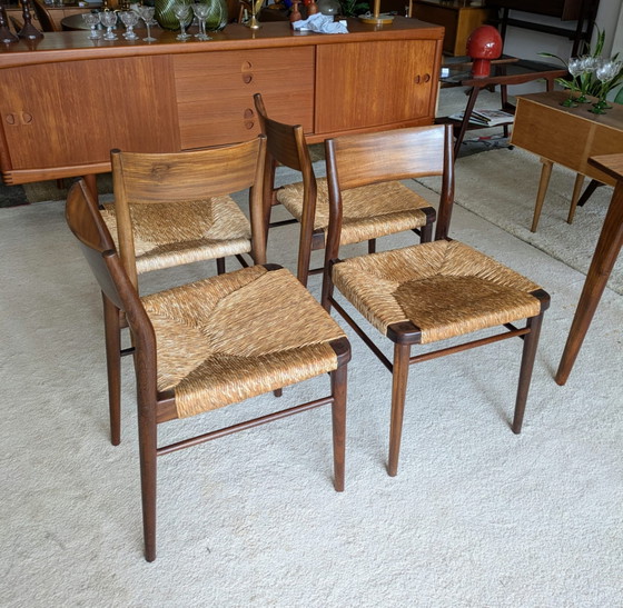 Image 1 of Set vintage di 4 sedie da pranzo in teak e corda di carta, Georg Leowald per Wilkhahn, modello 351