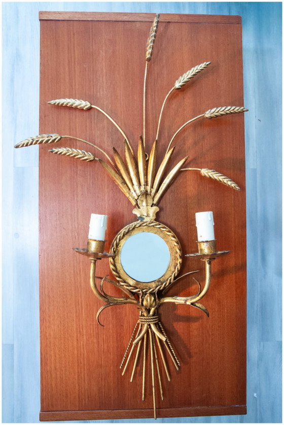 Superb pair of 1950s gilt metal Wall lights. (photo 6 of 8)