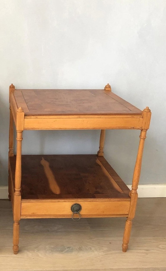 2x Tables de nuit anglaises en bois avec tiroir, Marron (photo 3 sur 5)