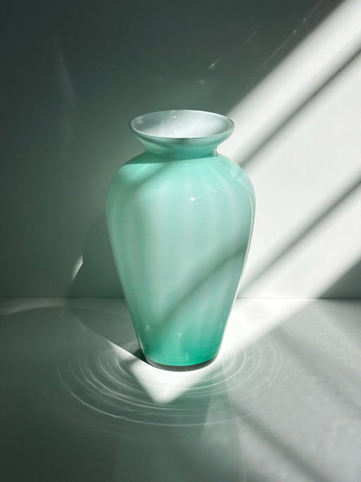 Vintage Gruppo Vittorio Murano Swirl Vase Menthe Vert Turquoise Grand verre Vert laiteux Menthe Vetro Barovier Toso Tonelli