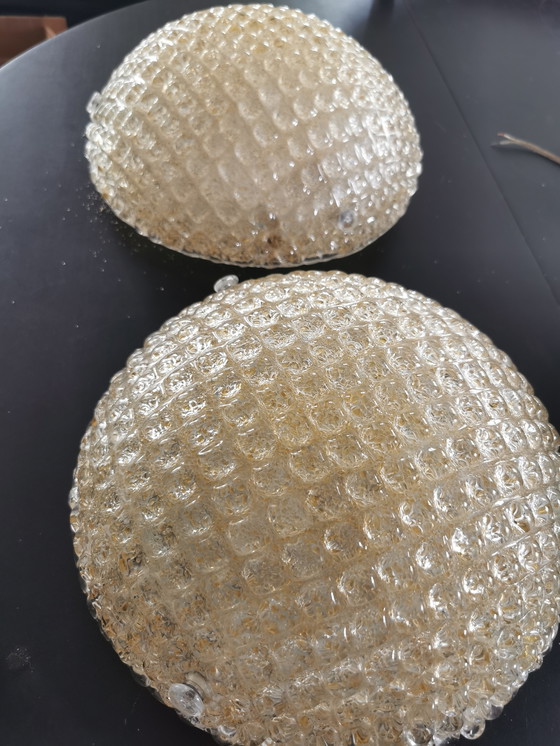 Image 1 of Paire de plafonniers Murano Vintage en verre doré 