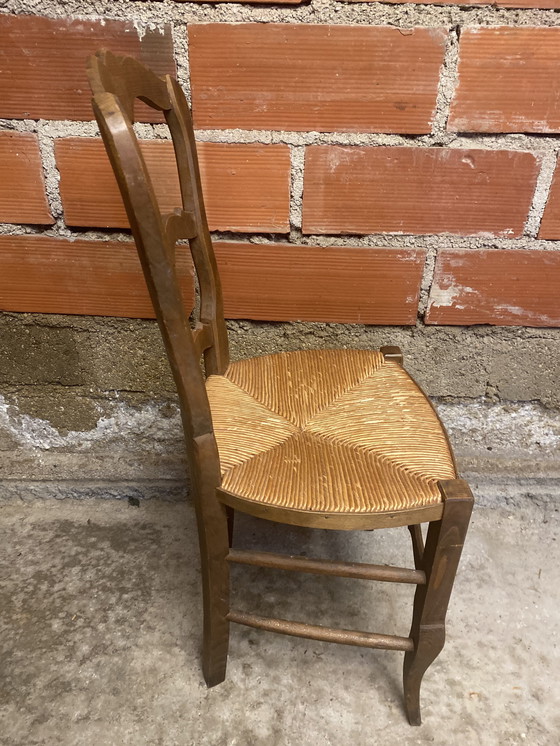 Image 1 of Chaise Provençale Ancienne Bois + Assise Paille Tressé Vintage #D393