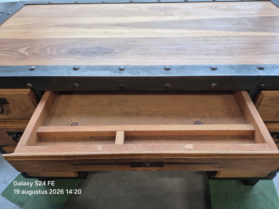 Vintage Industrieel Bureau – Metal, Wood (photo 5 of 5)