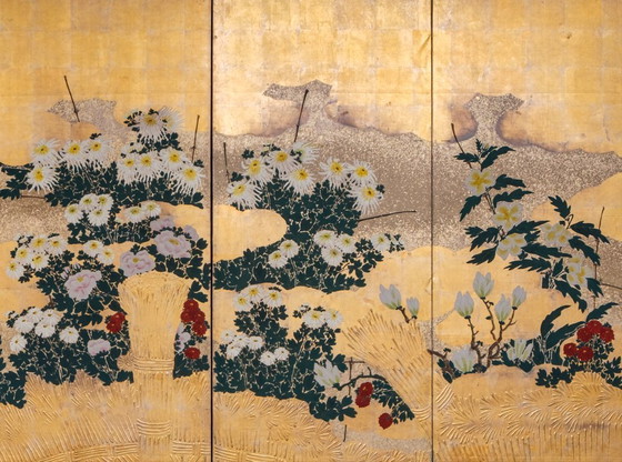 Image 1 of Antique Japanese 6-Panel Folding Screen Rinpa School-style