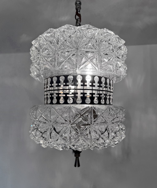 60's Chrome Glass Chandelier